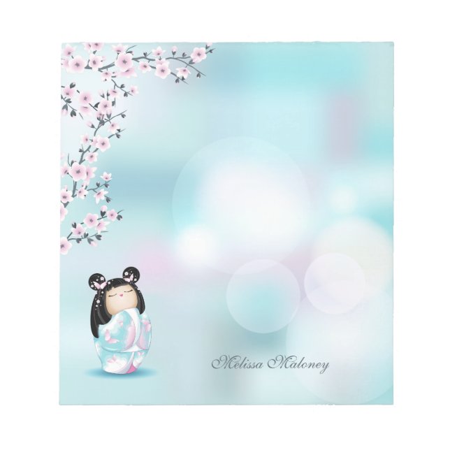 Bloc-note Kokeshi Doll rose Turquoise Monogramme (Devant)