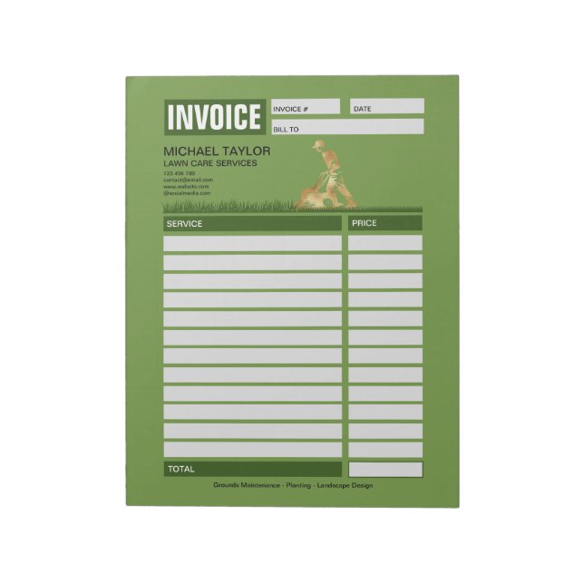 Bloc-note Landscaping Lawn Mowing Business Receipt Invoice (Tourné)