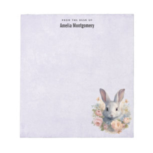 Bloc-note Lapin entouré de fleurs pastel mignon