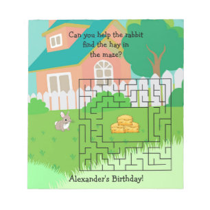 Bloc-note Lapin et foin Anniversaire Maze Activité Notepads