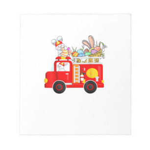 Bloc-note Lapin roulant sur un camion de pompiers Jour de Pâ