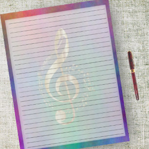 Bloc-note Large Ruled Gold Music Treble Clef sur Colorful