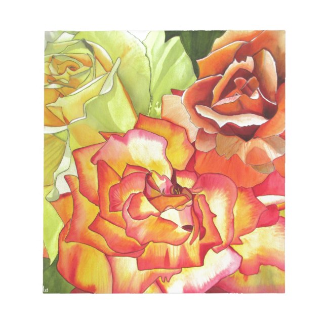 Bloc-note L'art de l'aquarelle aux roses orange et jaune (Devant)