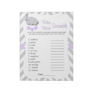 Bloc-note Lavande et jeu de mots gris de baby shower