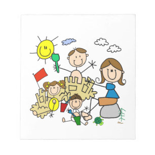 Bloc-note Le bâton figure l'amusement de plage de famille
