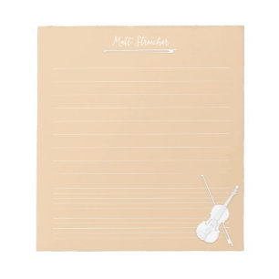 Bloc-note Leçon de musique personnalisée au violon blanc Bei