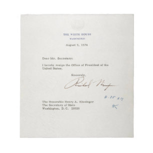 Bloc-note Lettre de démission de Richard M. Nixon 1974
