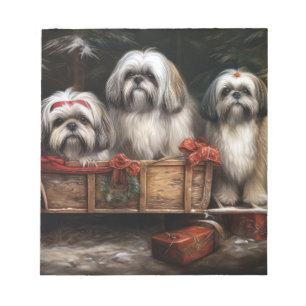 Bloc-note Lhasa Apso enneigé traîneau décoration de Noël