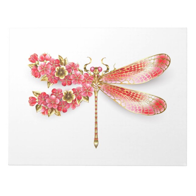 Bloc-note libellule de fleurs avec sakura de bijoux (Devant)