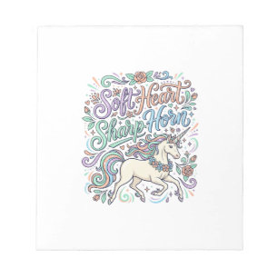 Bloc-note Licorne Cœur Doux Corne Pointue Fond Blanc Typo