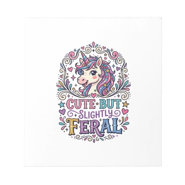 Bloc-note Licorne Mignonne mais Légèrement Féroce Fond Blanc (Devant)