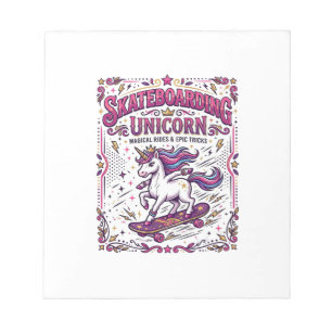 Bloc-note Licorne Skateboarding Licorne Stylée Fond Blanc