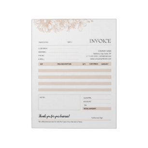 Bloc-note Ligne florale neutre Formes de facture d'affaires