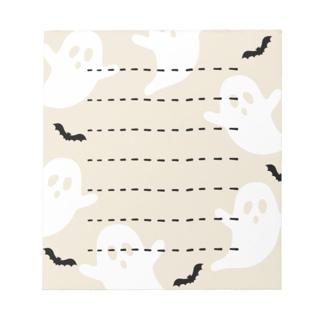 Bloc-note Ligne pointillée de chaume fantôme Halloween blanc (Devant)