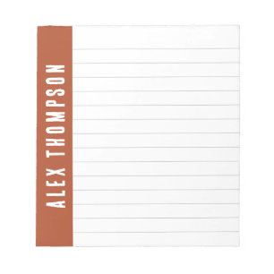 Bloc-note Ligné rouge rouille avec nom personnalisé