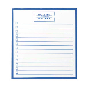 Bloc-note Liste de choses à faire avec monogramme bleu moder