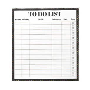 Bloc-note Liste de choses à faire pour organiser le travail 