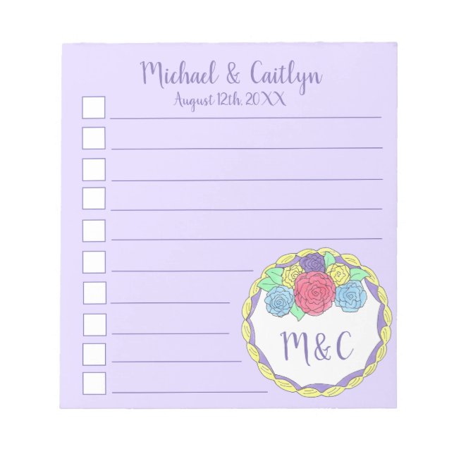 Bloc-note Liste de contrôle de mariage personnalisée Purple  (Devant)