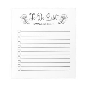 Bloc-note Liste de tâches à cocher avec fleurs et écriture p