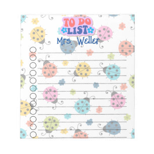 Bloc-note Liste de tâches personnalisées de Ladybug bleu, ro
