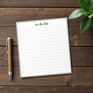 Bloc-note Liste de tâches vert sauge Minimaliste Enseignant