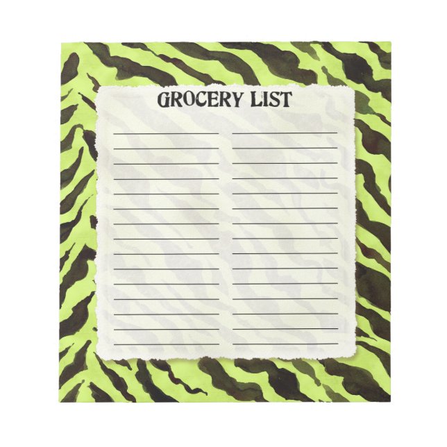 Bloc-note Liste d'épicerie Lime noir Zèbre bande d'impressio (Devant)