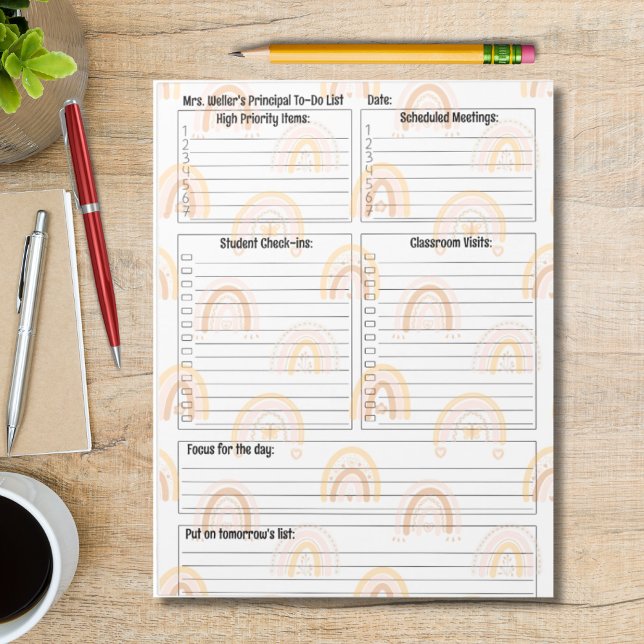 Bloc-note Liste des tâches quotidiennes principales personna (Trendy rainbow principal daily to-do list)