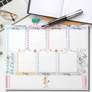 Bloc-note Liste hebdomadaire à faire papillon Fleur Thème