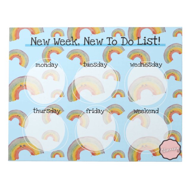 Bloc-note Liste hebdomadaire des activités, Kawaii Rainbow (Devant)