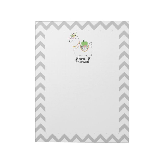 Bloc-note Llama Enseignant Pomme verte Floral Chevron (Tourné)