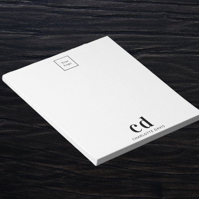 Bloc-note Logo blanc noir monogramme d'entreprise (Créateur téléchargé)