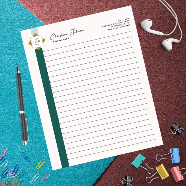 Bloc-note Logo Or tendance Green Stripes (Créateur téléchargé)