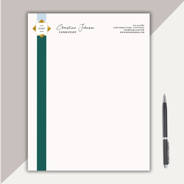 Bloc-note Logo Or tendance Green Stripes (Créateur téléchargé)
