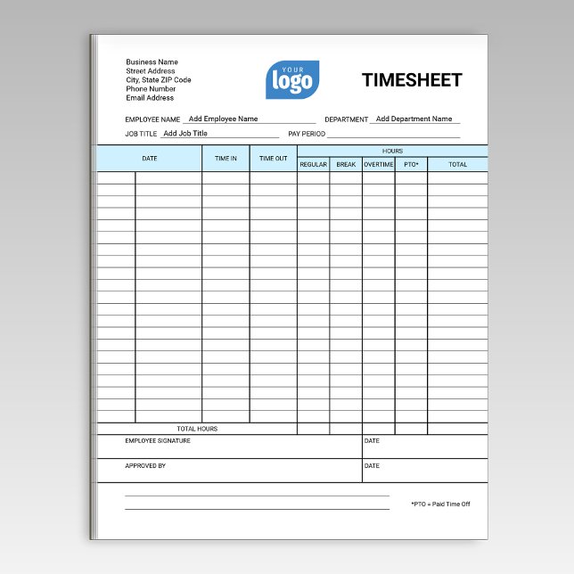 Bloc-note Logo Simple Employee Business Time Sheet Notepad (Créateur téléchargé)