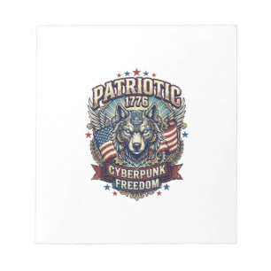 Bloc-note Loup cyberpunk de la liberté de l'IA patriotique F