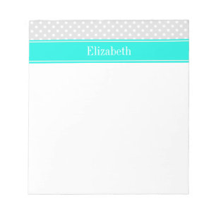 Bloc-note Lt Grey White Pois Brt Aqua Ribbon Monogramme