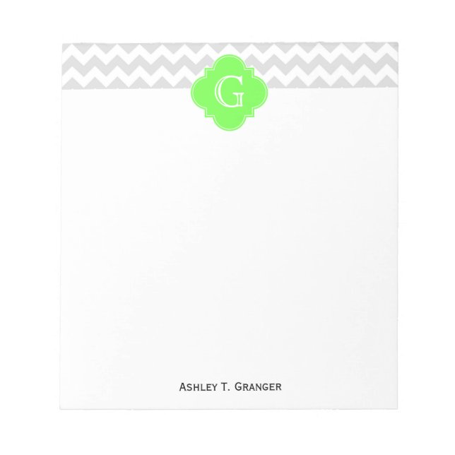Bloc-note Lt Gris Blanc Chevron ZigZag Vert Lime Quatrefoil  (Devant)