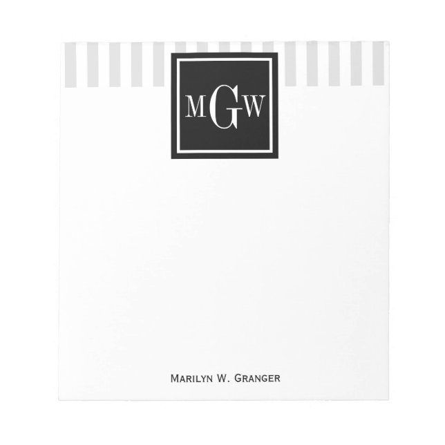 Bloc-note Lt Gris Blanc Gris Bleu Carré noir 3 Monogramme (Devant)