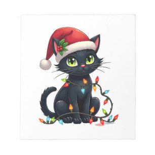 Bloc-note Lumières de Noël Chat Noir Chapeau de Père Noël Dr