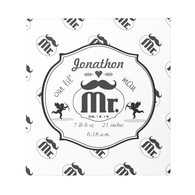 Bloc-note M. Mustache Lil Man Baby Boy Statistiques (Devant)