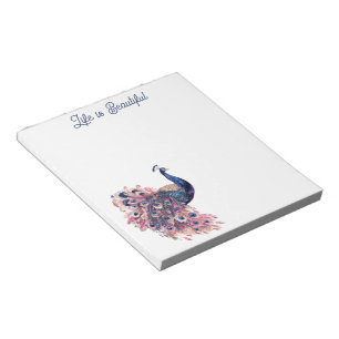 Bloc-note Magnifique Paon Bleu Rose Bleu Marine