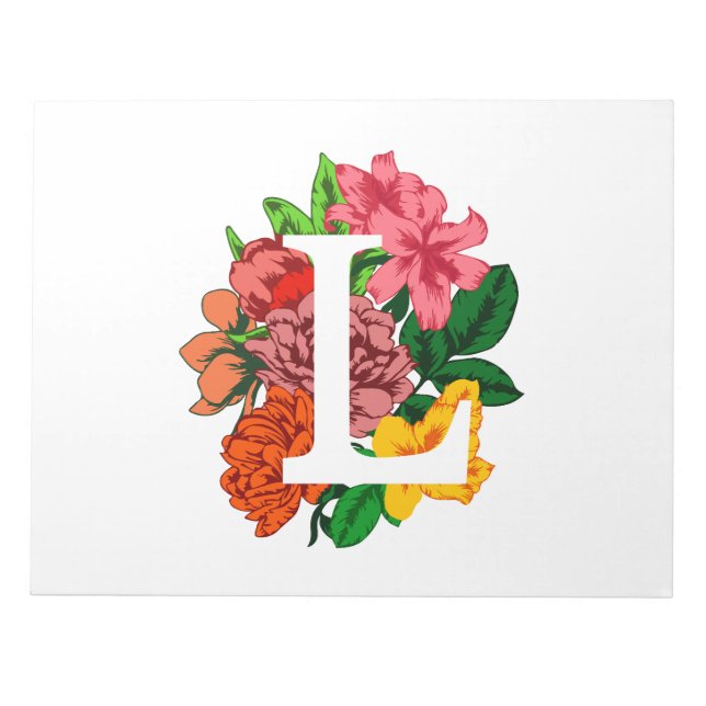 Bloc-note Majuscule L monogramme floral (Devant)
