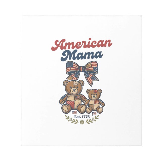 Bloc-note Mama Américaine Ours Patriote Patchwork Vector Des (Devant)