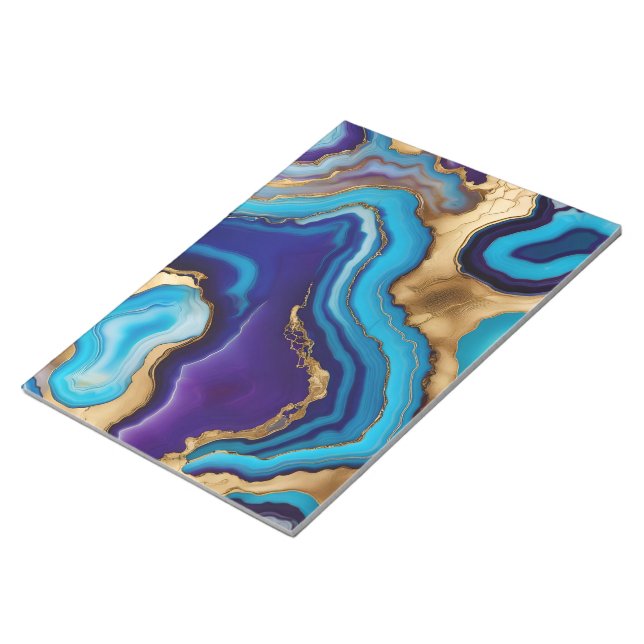 Bloc-note Marbre Agate Design moderne en bleu or violet (Incliné)