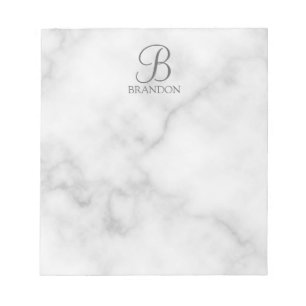 Bloc-note Marbre blanc de script personnalisé Monogramme et 
