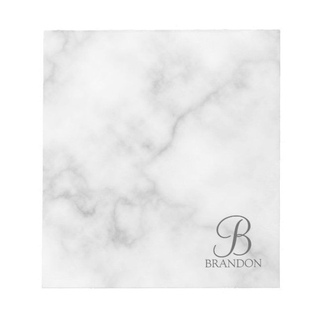Bloc-note Marbre blanc de script personnalisé Monogramme et  (Devant)