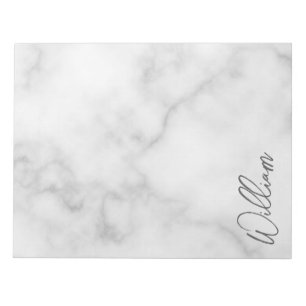 Bloc-note Marbre blanc Modern Script Nom personnalisé