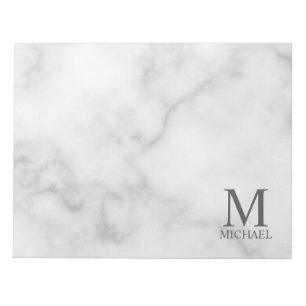 Bloc-note Marbre Blanc Monogramme et Nom Personnalisés