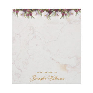 Bloc-note Marbre floral Bourgogne Peonies Golden Script Girl