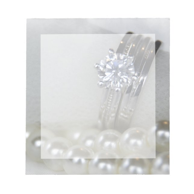 Bloc-note Mariage des anneaux de diamant et des perles blanc (Devant)
